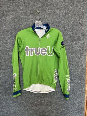 Panache Cycling Jersey Mens Small Green TrueU Full Zip Long Sleeve Pockets Bike